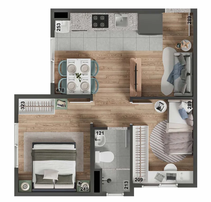 Planta Apartamento 2 quartos do Residencial Sonne