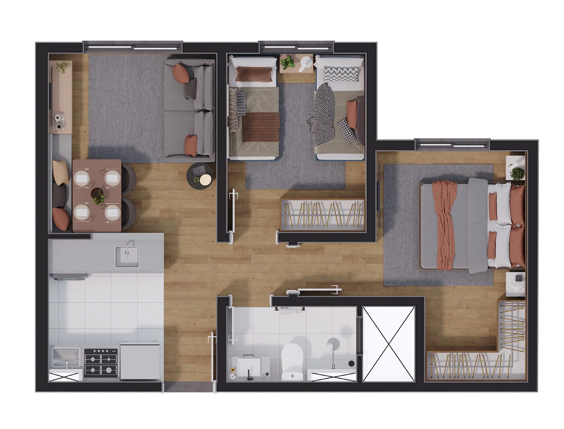 Planta Tipo A - 42,77 m² do Residencial Almada