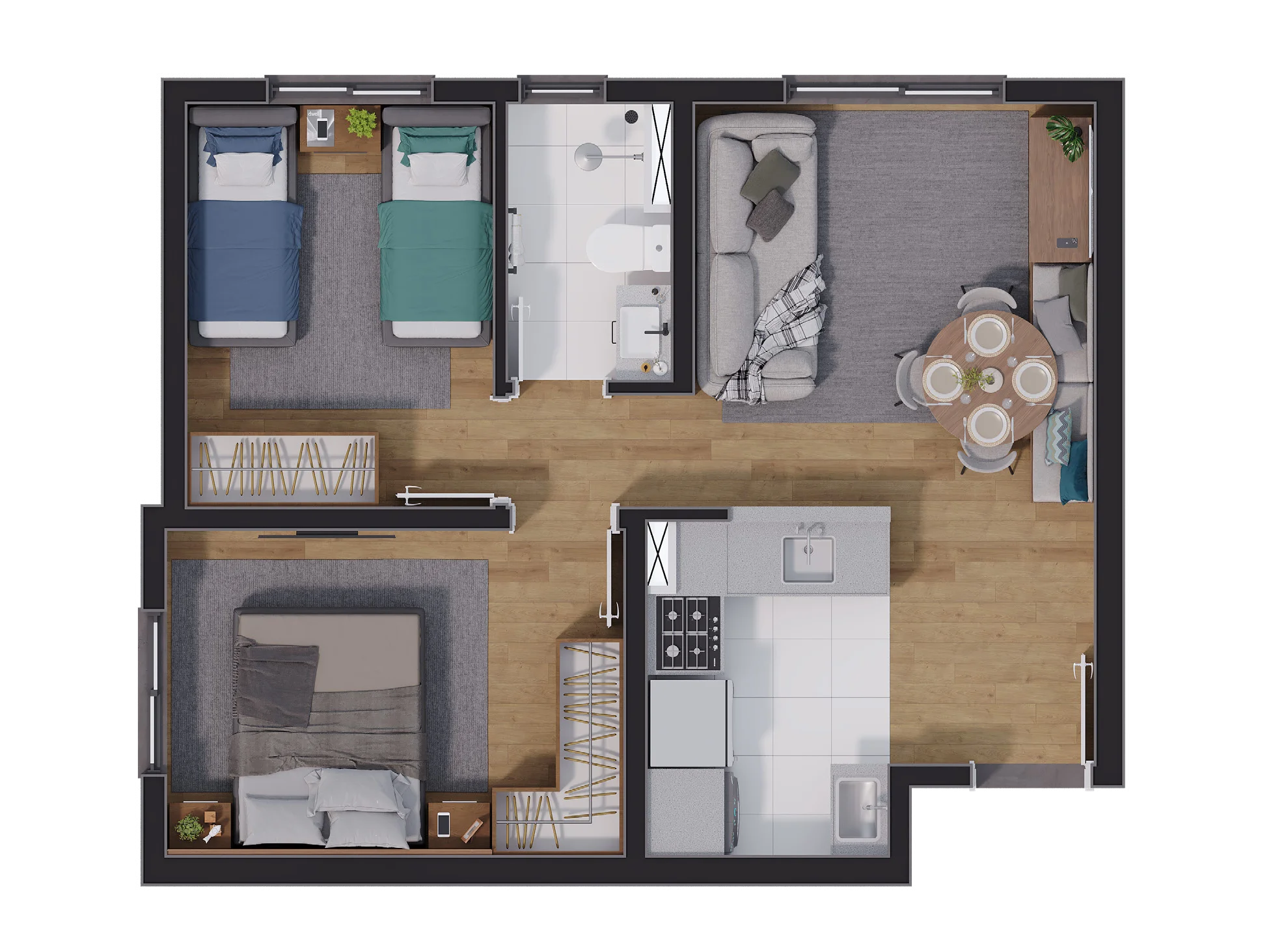 Planta Tipo B - 40,47 m² do Residencial Almada