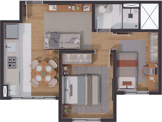 Planta Planta Tipo 41,02m² do Residencial Mirantti