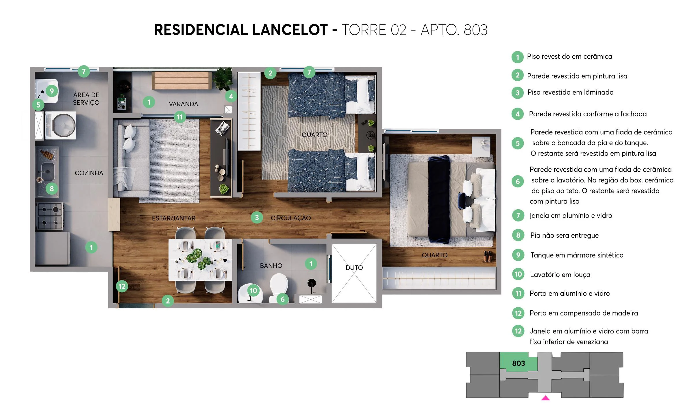 Planta Apto. 803 - Torre 2 do Residencial Lancelot