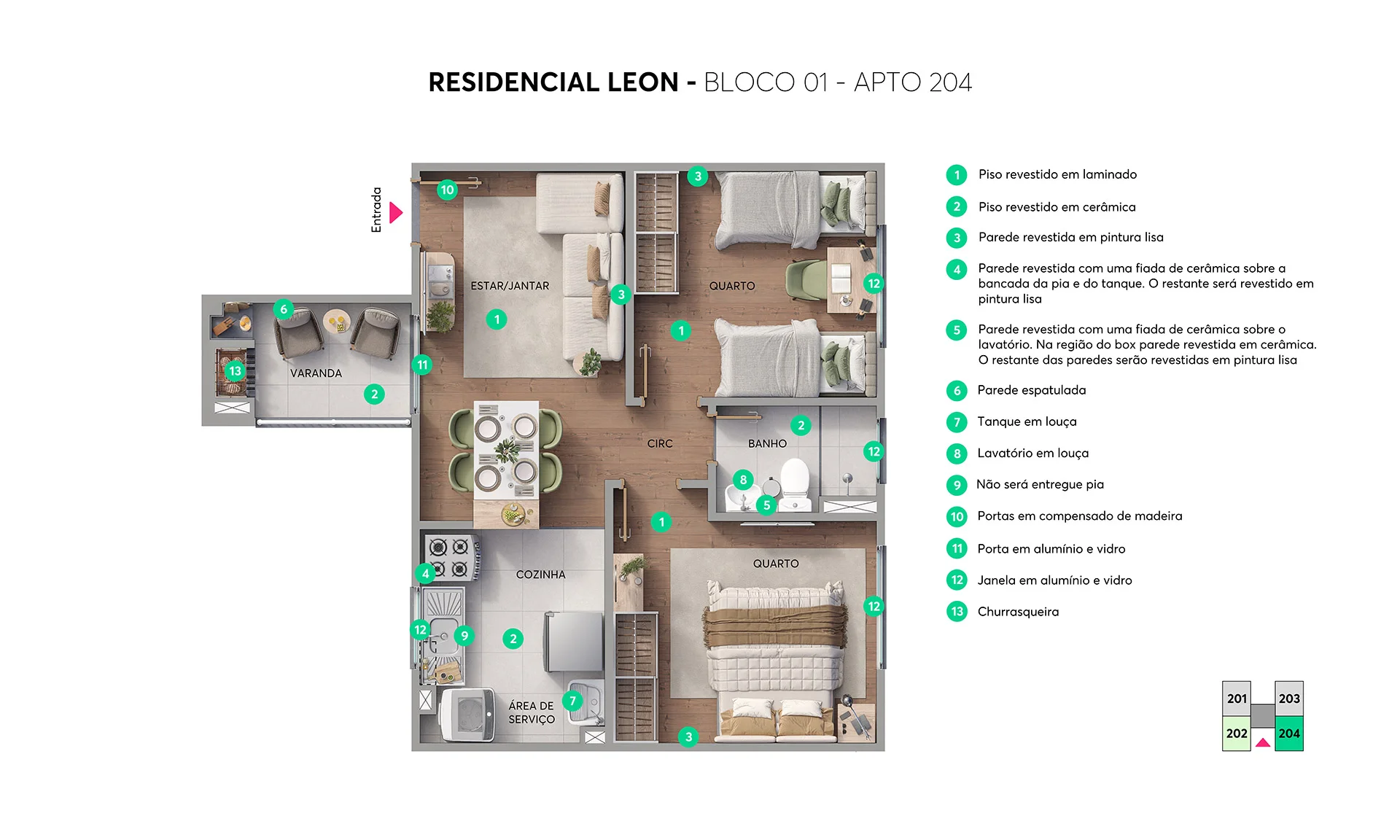 Planta Apto. 204 do Residencial Leon