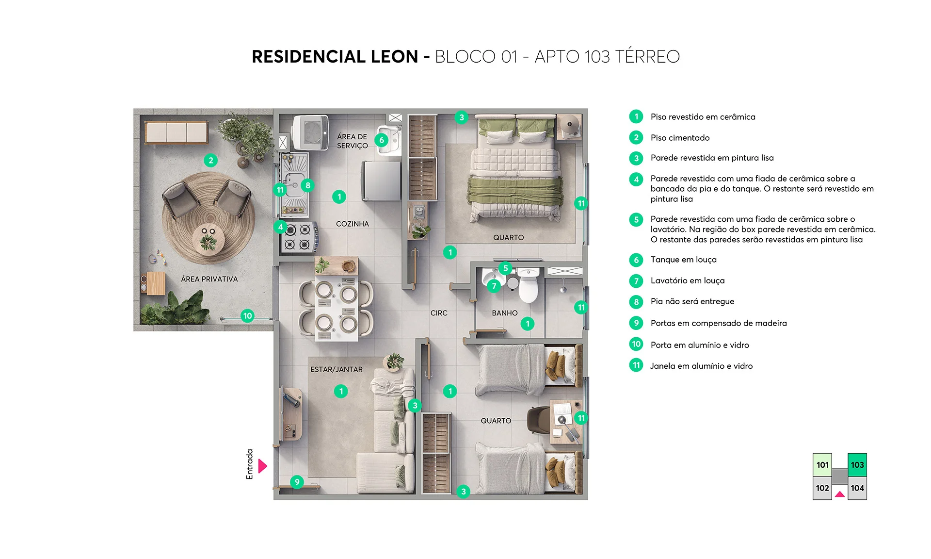 Planta Apto. 103 térreo do Residencial Leon