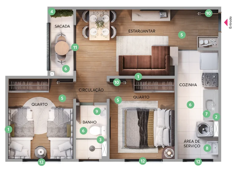 Planta Apto. 202 - Torre 02 do Residencial Linz