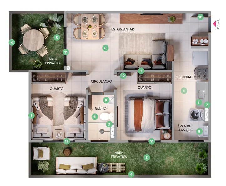 Planta Apto. 102 - Torre 01 do Residencial Linz