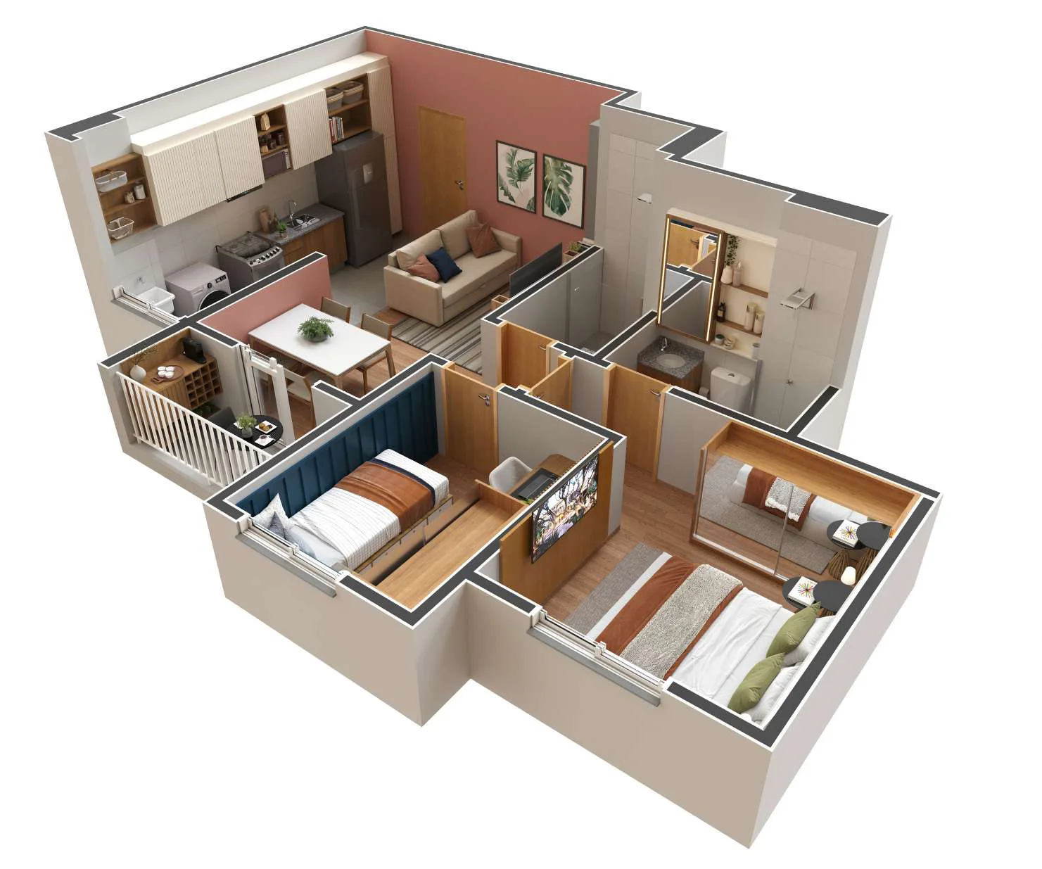 Planta Perspectiva 3D - Planta Tipo 2 do Granví