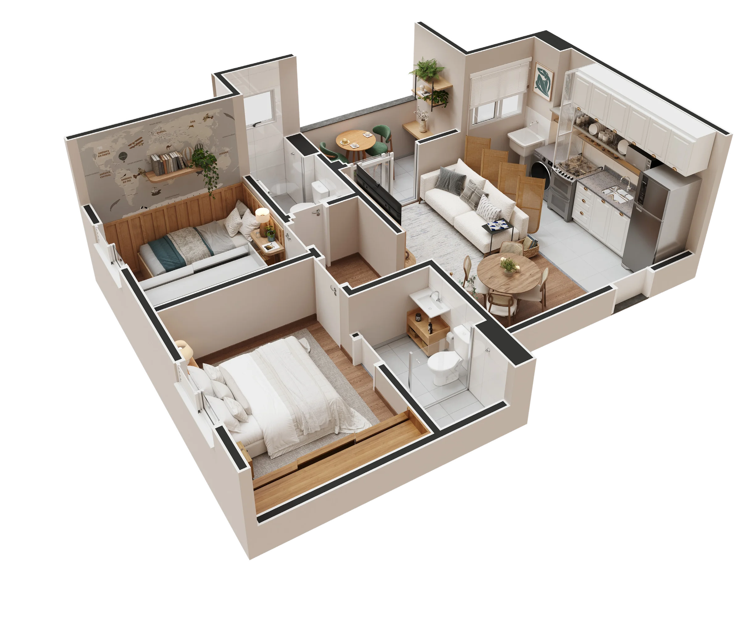 Planta Perspectiva 3D Planta Tipo 1 do Auri