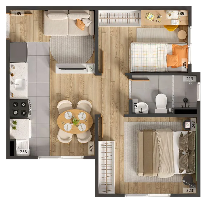 Planta Apartamento 2 quartos do Solare Essenza